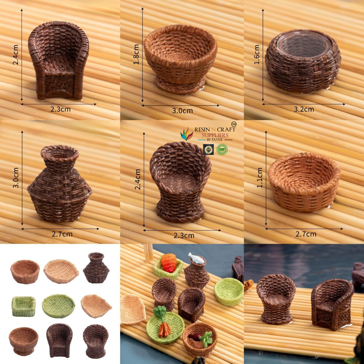 Home Décor Miniatures Set (6 PCS) | Mini Wicker Furniture & Basket Miniatures