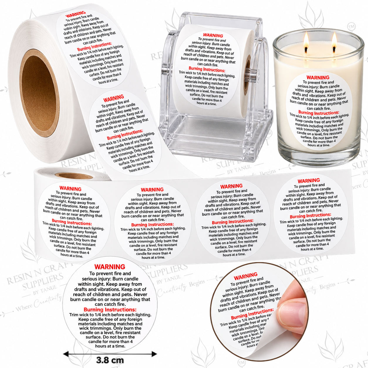 Candle Warning & Burning Instructions Sticker Roll – 500 Labels | Round (0013604000)