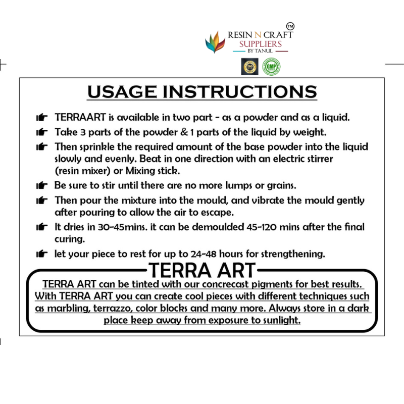 Terra Art (Grey Base) (500GMS BASE AND 170GMS LIQUID) /Jesmonite / Cement Craft Powder