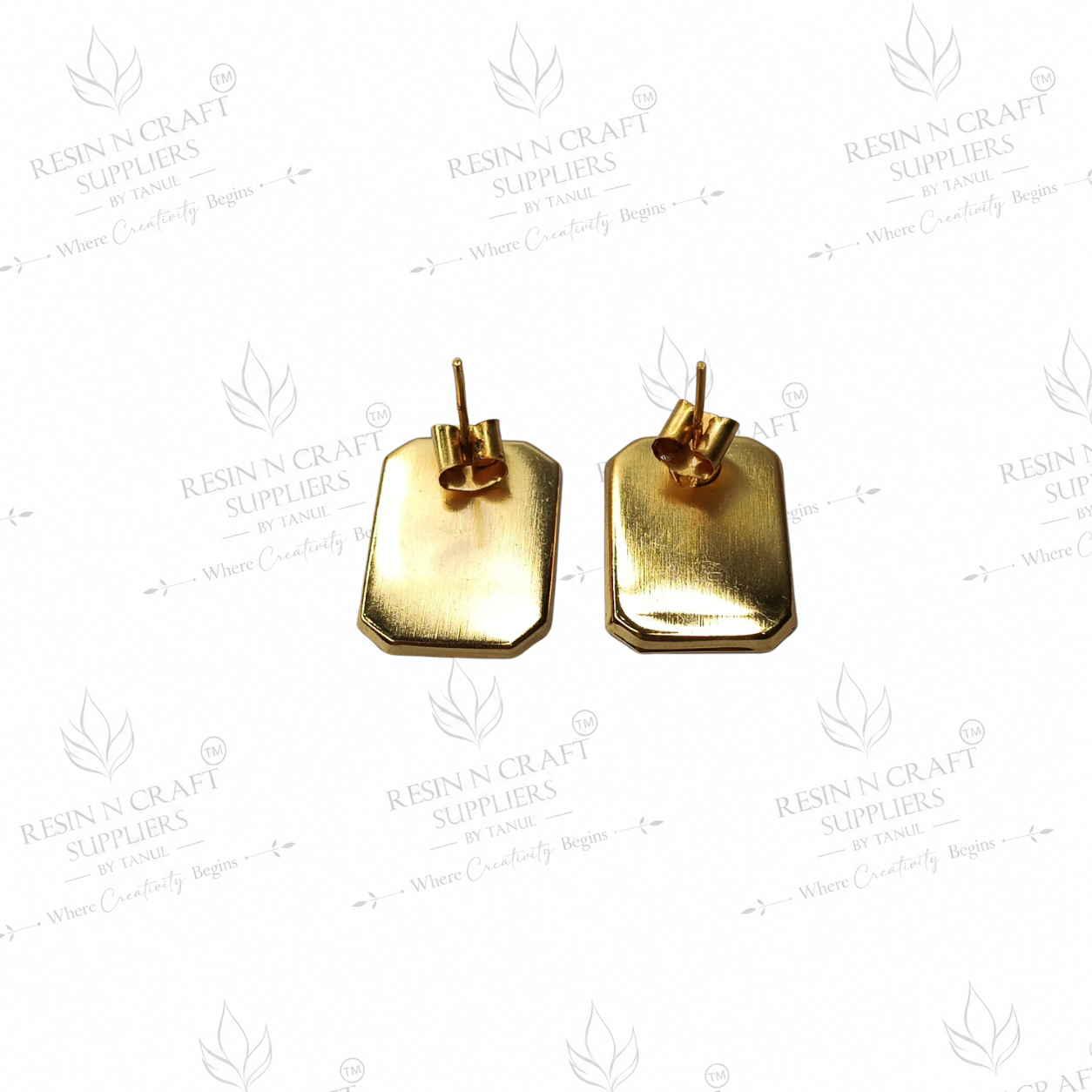 Gold Plated Rectangle Stud Earrings Base | 1.8 cm