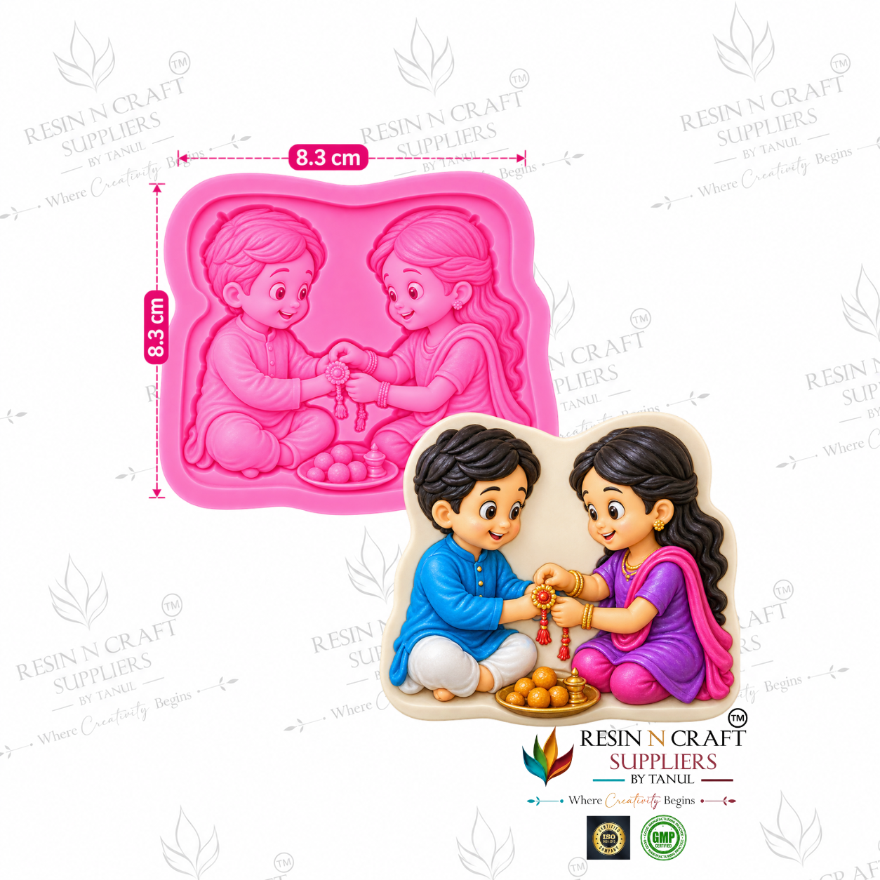 3D Raksha Bandhan Brother Sister Rakhi Mould | Terra Art, Candle & Resin Casting Silicone Mould | 8.3 × 8.3 CM