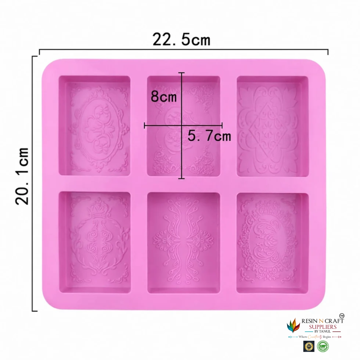 6-Cavity Decorative Rectangle Silicone Mould for Concrecast Art – 22.5 × 20.1 CM | Embossed Pattern Designs(RSM1499M)