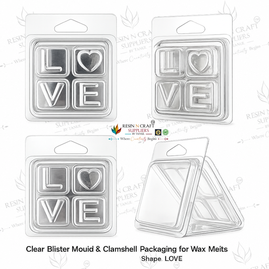 LOVE Wax Melt Clamshell Packaging | Clear Blister Mould for Wax Melts | Transparent 4-Cavity Wax Melt Container | 10 Pieces Pack