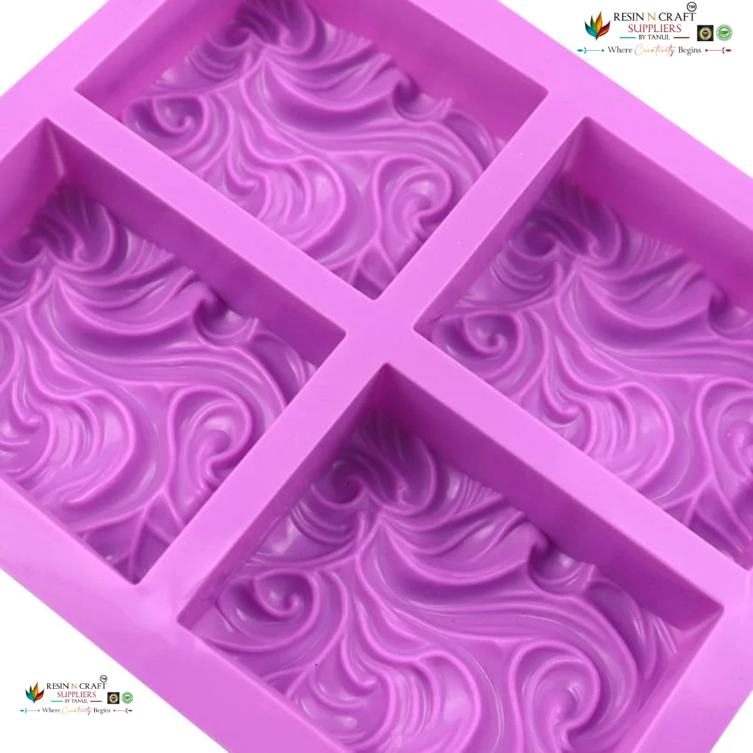 4 Cavity Wave Scroll Swirl Pattern Rectangular Mould for DIY Concrete Art, Resin Crafts, Soap Making & Cake Making Silicone Mould (RSM1432M)
