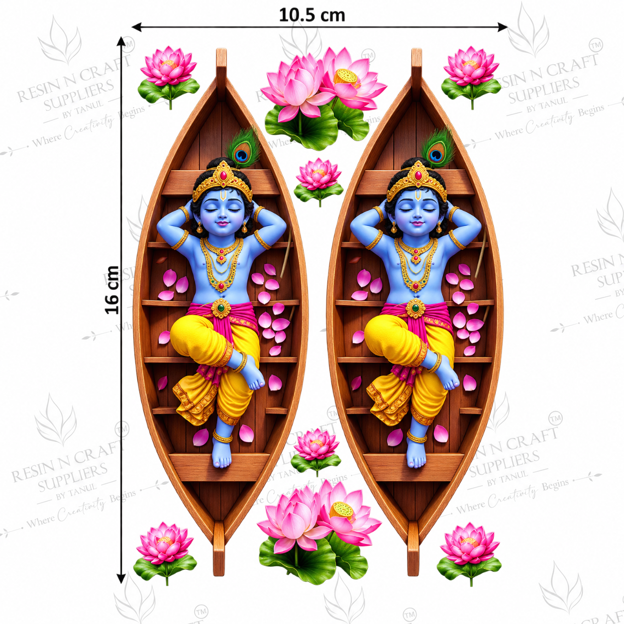 Krishna Boat & Lotus Peel & Stick UV DTF Sticker Sheet A6 – Kanha Ji Religious Stickers for Bottles, Tumblers & Décor | UVS-191