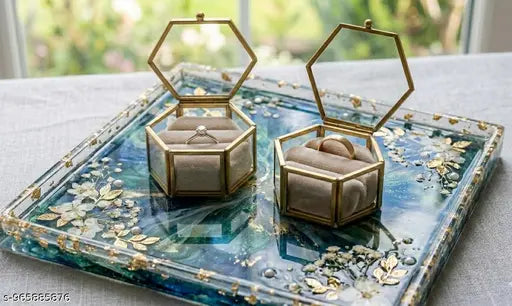 2" Vintage Metal Box For Ring - Hexagon