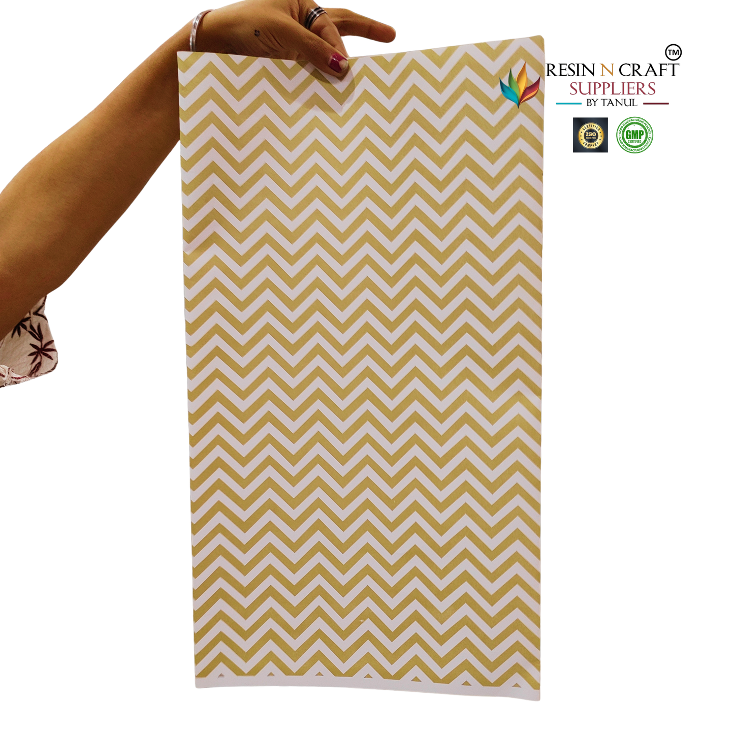 Premium Gold Chevron Flower / Gift Wrapping Sheets – 5 Pcs (30 L ×20 B Inch) / Packing Sheet