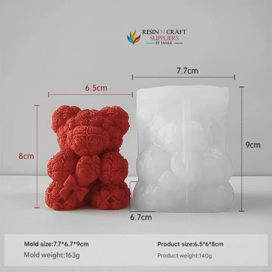 Small 3D Rose Trddy With Bouquet Candle Handmade Mould
