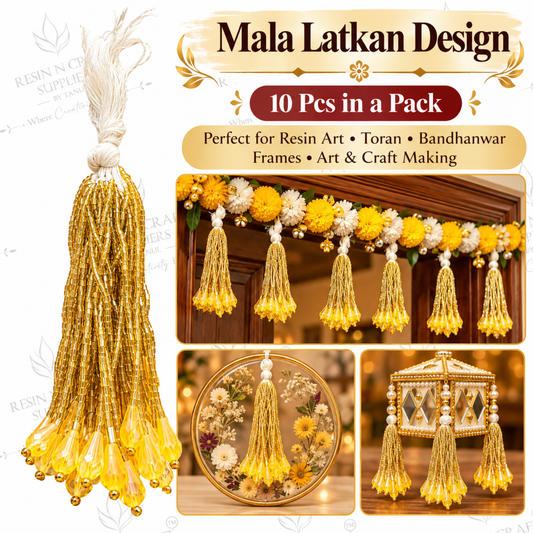 Golden Bead Latkan with Yellow Crystal Drop Beads Pack of 10 | Mala Latkan for Toran & Bandhanwar Making