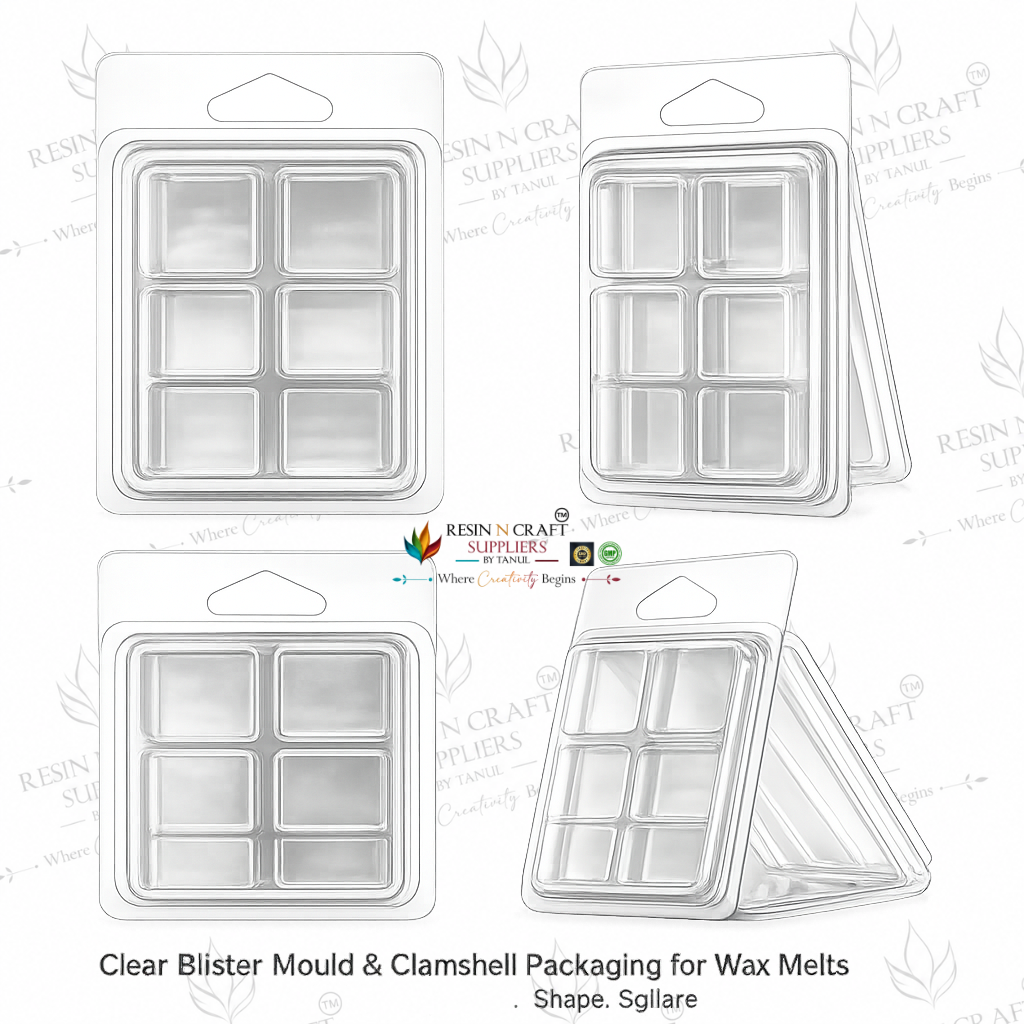 Square Wax Melt Clamshell Packaging | Clear Blister Mould for Wax Melts | 6 Cavity Transparent PET Clamshell | 10 Pieces Pack