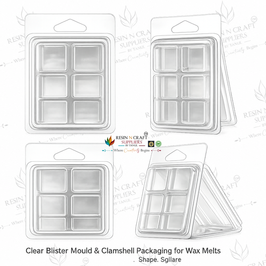 Square Wax Melt Clamshell Packaging | Clear Blister Mould for Wax Melts | 6 Cavity Transparent PET Clamshell | 10 Pieces Pack