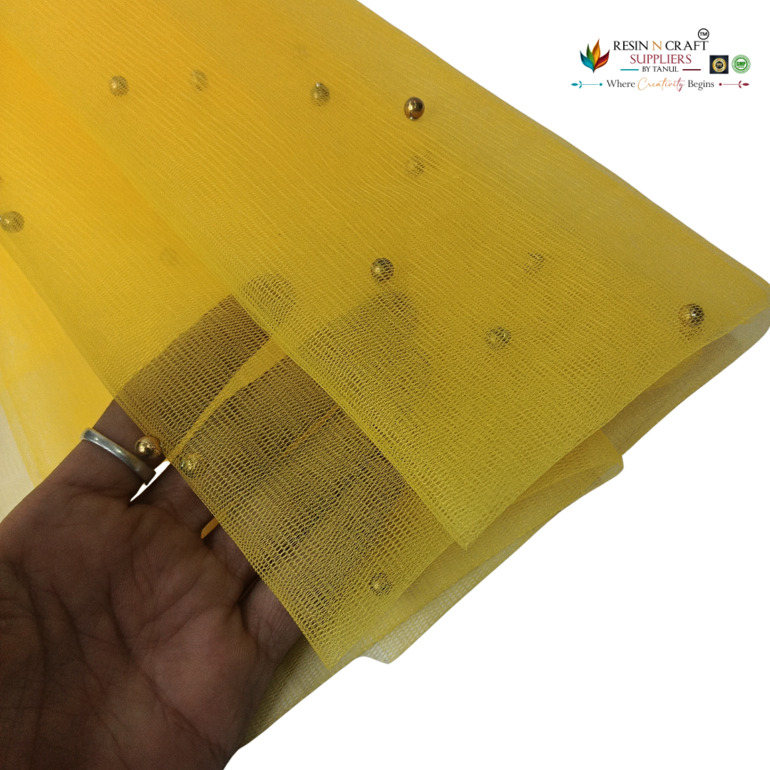Mustard Yellow Premium Pearl Decorative Net Fabric Roll – 5 Meter (PN-08)