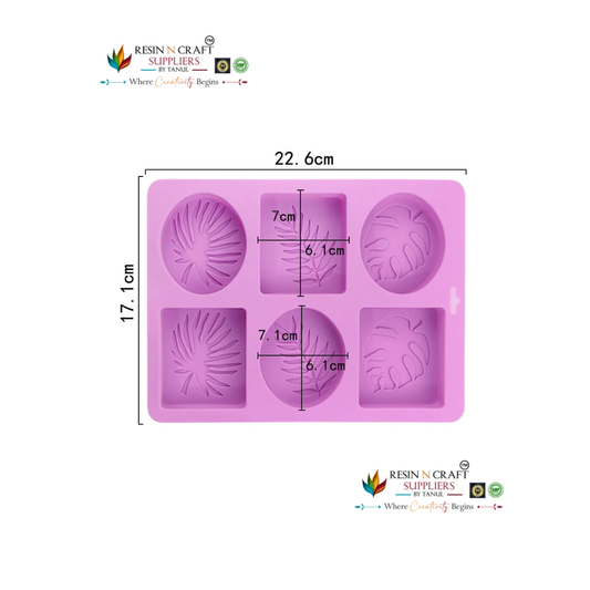 6 Cavity Tropical Palm & Monstera Leaves Mould for DIY Concrete Art, Resin Crafts, Soap Making & Cake Making Silicone Mould (RSM1433M)