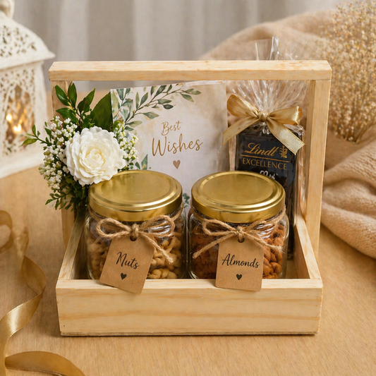 Premium Hamper Combo Set – Tray + 2 Glass Jars 350 ml (WTR01 + RJ01)