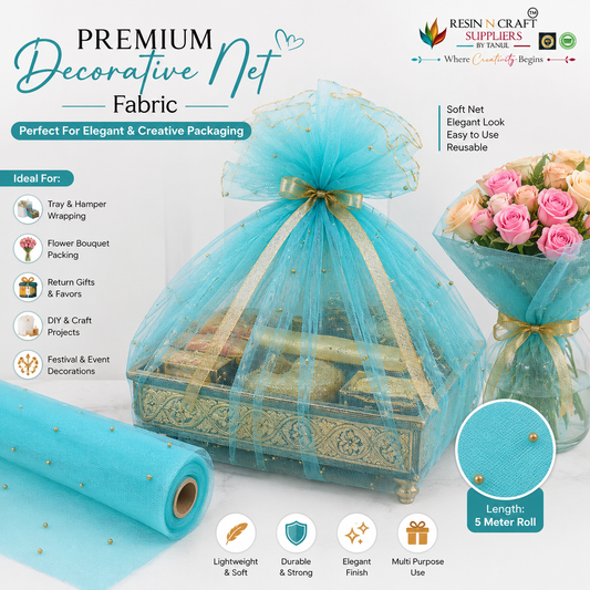 Sky Blue Premium Pearl Decorative Net Fabric Roll – 5 Meter (PN-06)