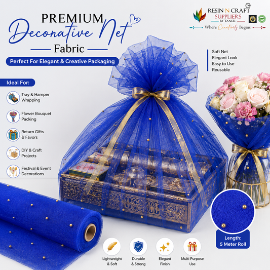 Royal Blue Premium Pearl Decorative Net Fabric Roll 5 Meter (PN-03)