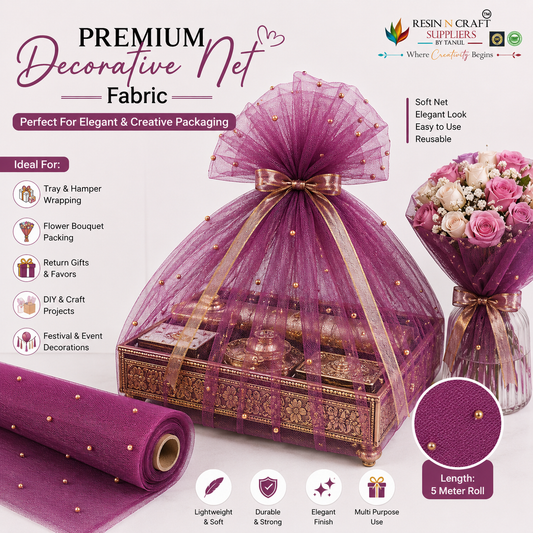 Wine Purple Premium Pearl Decorative Net Fabric Roll – 5 Meter (PN-07)