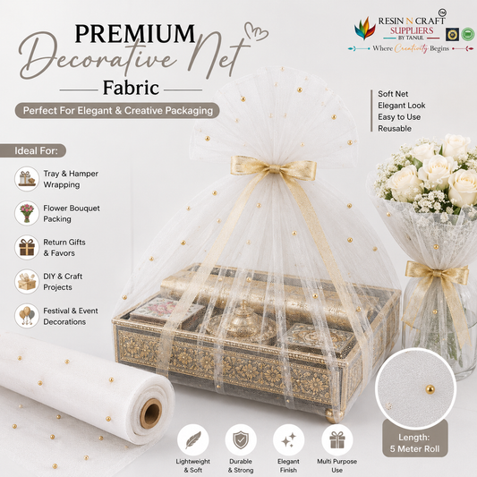 White Premium Pearl Decorative Net Fabric Roll – 5 Meter (PN-04)