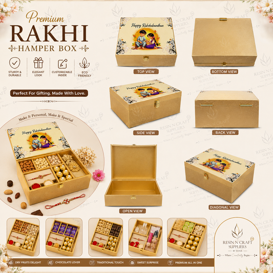 Premium Rakhi Hamper Box | Golden Gift Box | 8 Inch × 9.5 Inch × 4 Inch (Deep)