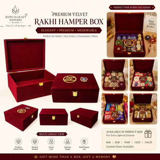 Premium Velvet Rakhi Hamper Box | Red Maroon Festive Gift Box   8 Inch × 9.5 Inch × 4 Inch (Deep)