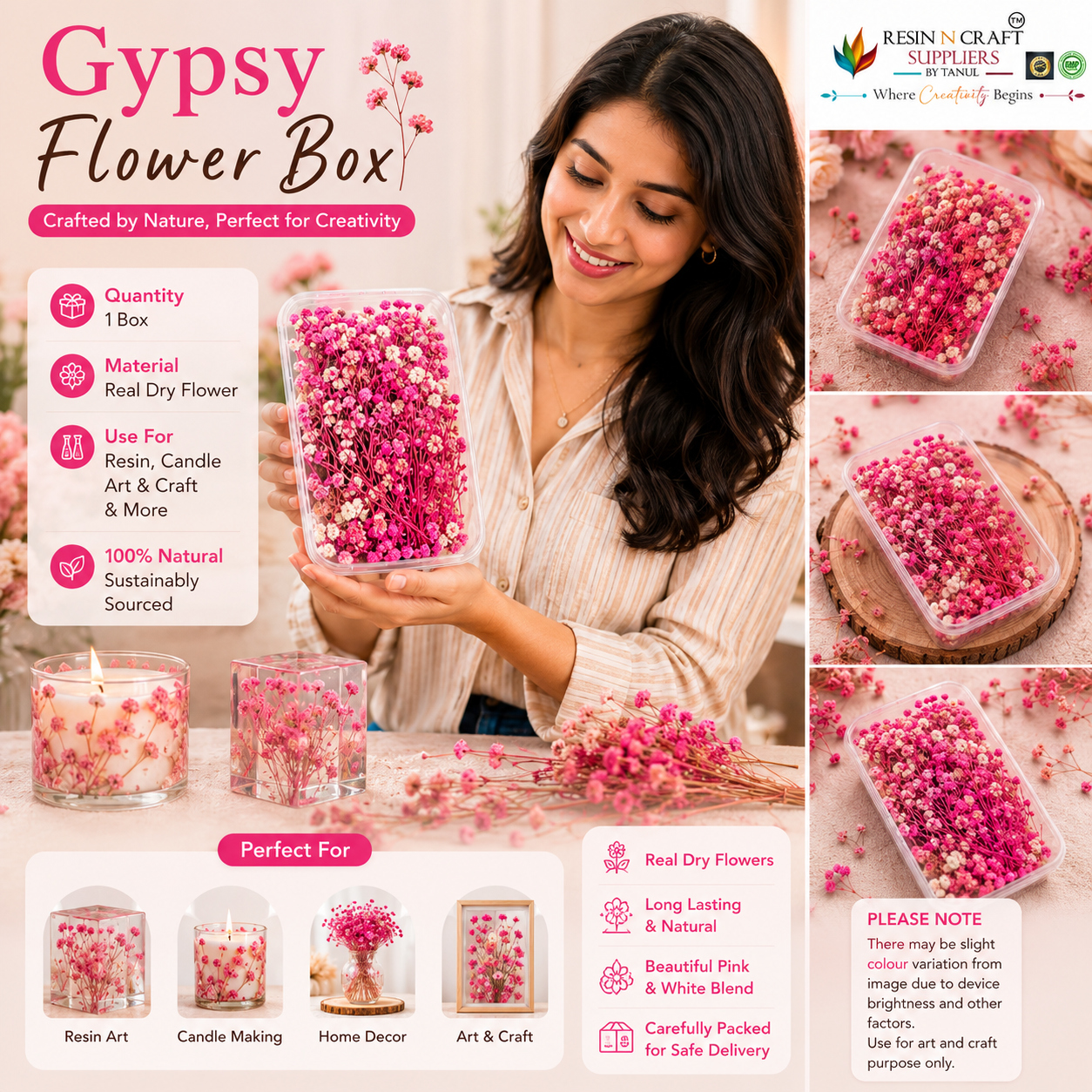 Gypsy Flower Box Purple (White Pink Shade)  Color