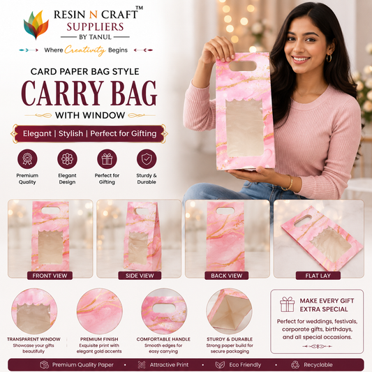 Carry Bag with Window – Card Paper Bag Style (Pink Marble Design)