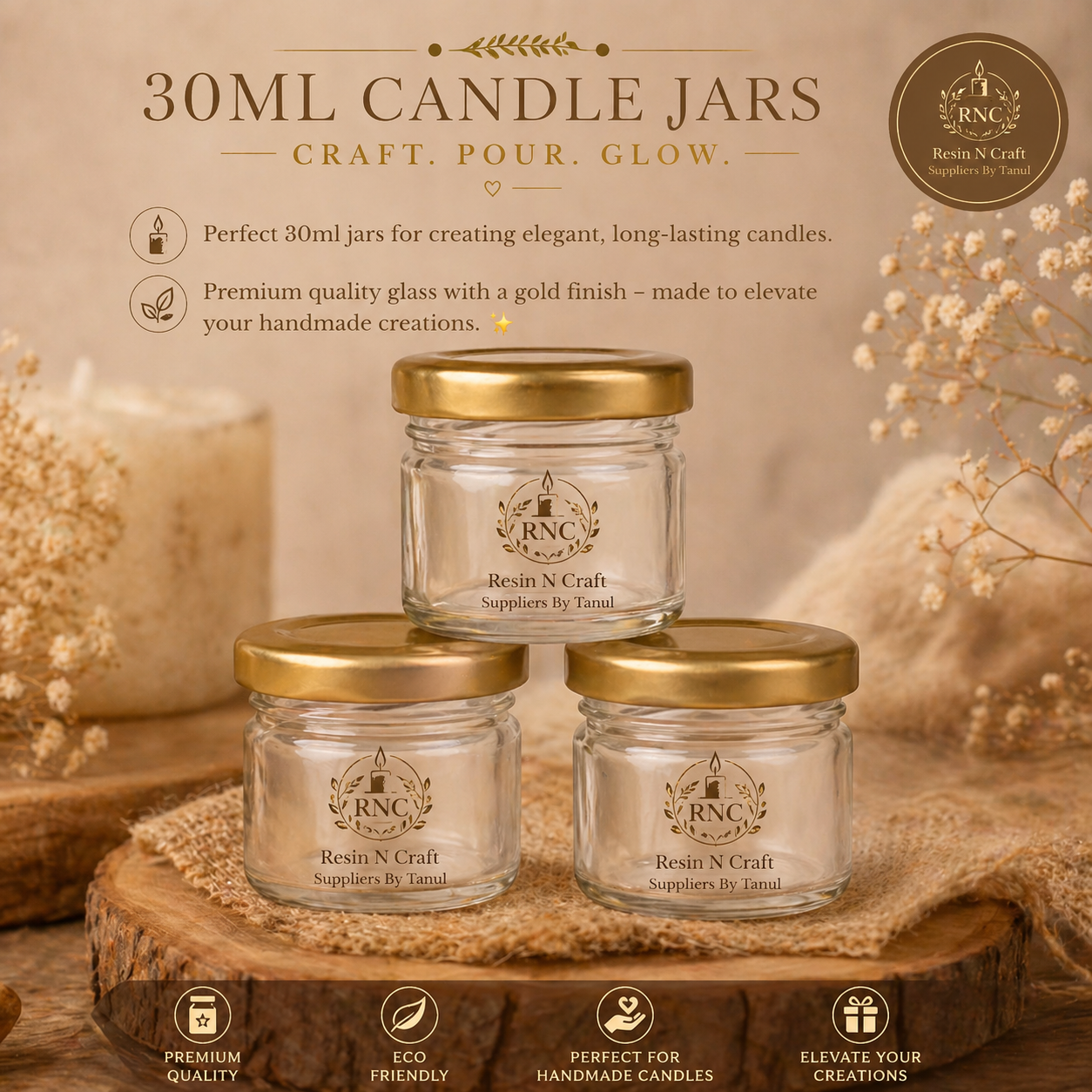 Premium Hamper Combo Set – Tray + 8 Glass Jars 30 ml (WTR02 + RJ02)