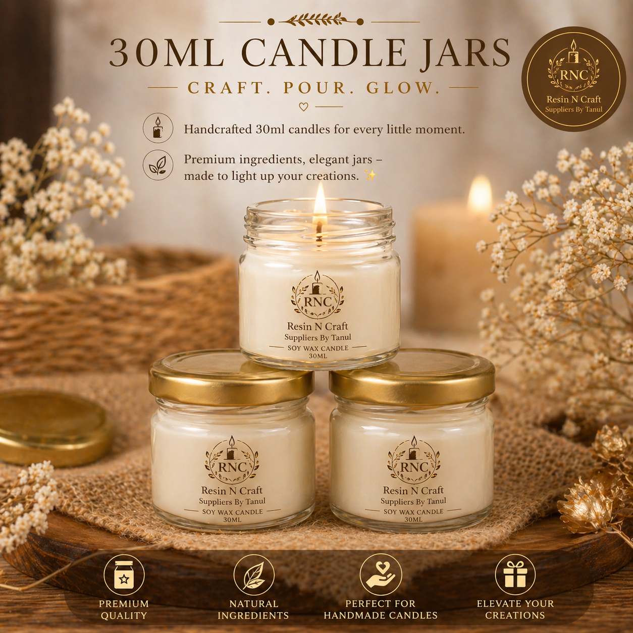 Premium Hamper Combo Set – Tray + 8 Glass Jars 30 ml (WTR02 + RJ02)