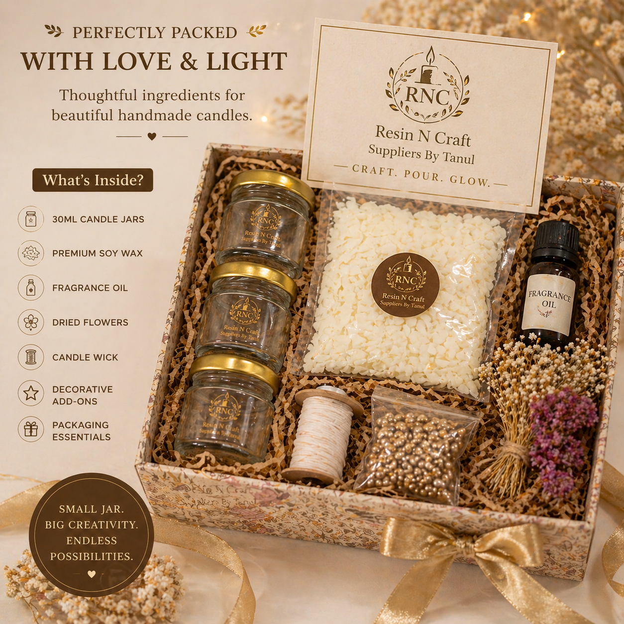 Premium Hamper Combo Set – Tray + 8 Glass Jars 30 ml (WTR02 + RJ02)