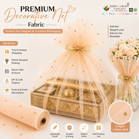 Peach Premium Pearl Decorative Net Fabric Roll – 5 Meter (PN-02)