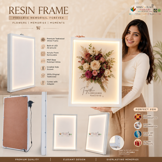 16" x 24" White Teakwood Frame with acrylic cover and mdf base