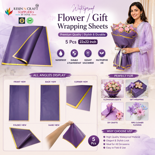Purple with Golden Border Waterproof Flower / Gift Wrapping Sheets – 5 Pcs (22×22 Inch) / Packing Sheet