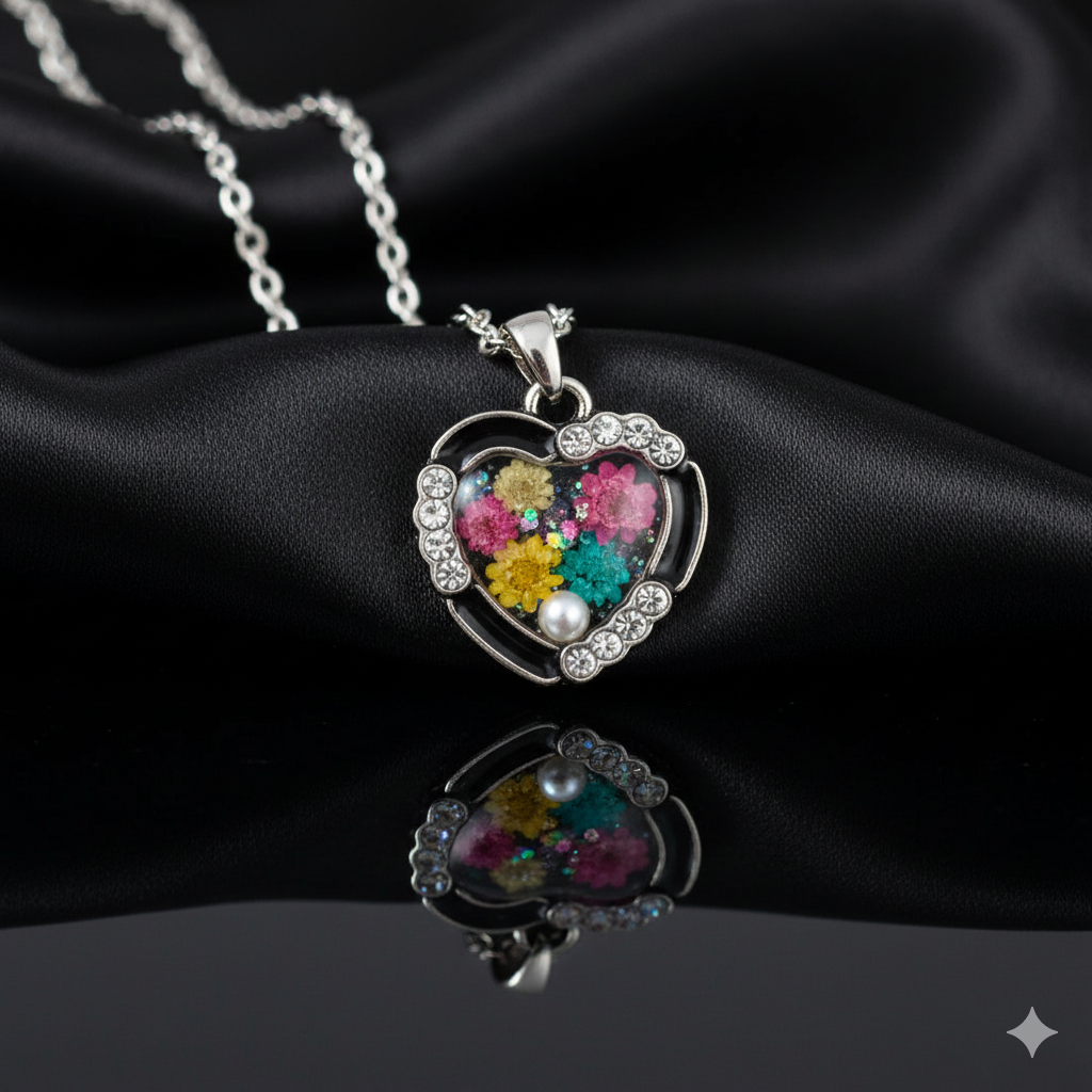 5Pcs Heart Shape Charm Bezels With Black Enamel.(RBZ294) (SILVER)