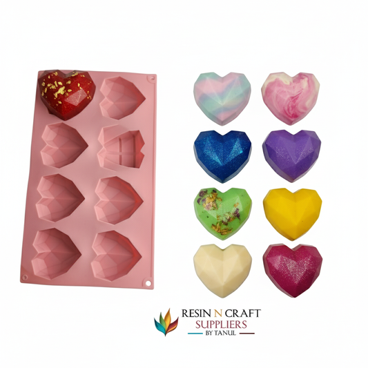 6-Cavity Geometric Diamond Heart Soap / Candle Silicone Mold