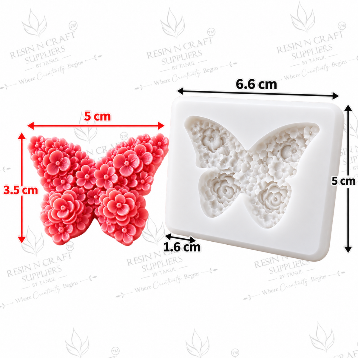 3D Floral Butterfly Silicone Mould for Resin Art | 6.6 × 5 cm Decorative Butterfly Mould (RHM0171M)