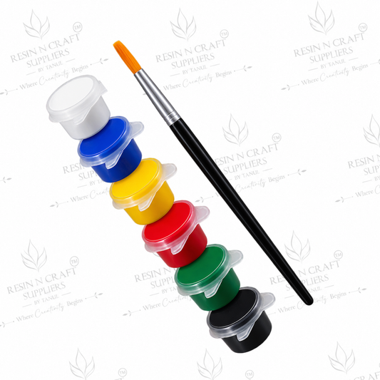 6 in 1 Acrylic Colour Set (Color pots) with Brush | DIY Acrylic Paint Kit for Resin Art, MDF, Canvas, Stone Painting & Craft Projects