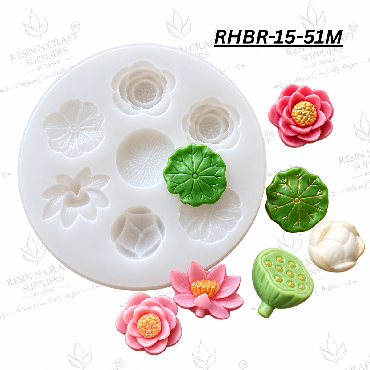 RHBR40-26M 7 Cavity Lotus Leaf & Flower Silicone Mould – For Resin Art, Candle Making & DIY Crafts