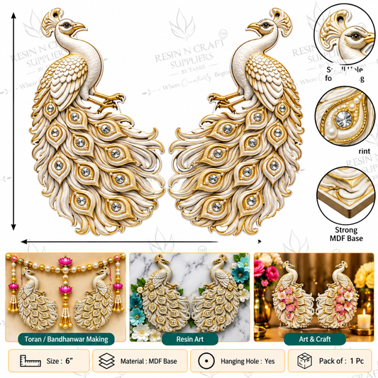 Premium Peacock Pair MDF Cutout – 6×4 Inch | 2 Pc Set for Toran, Resin Art & DIY Décor