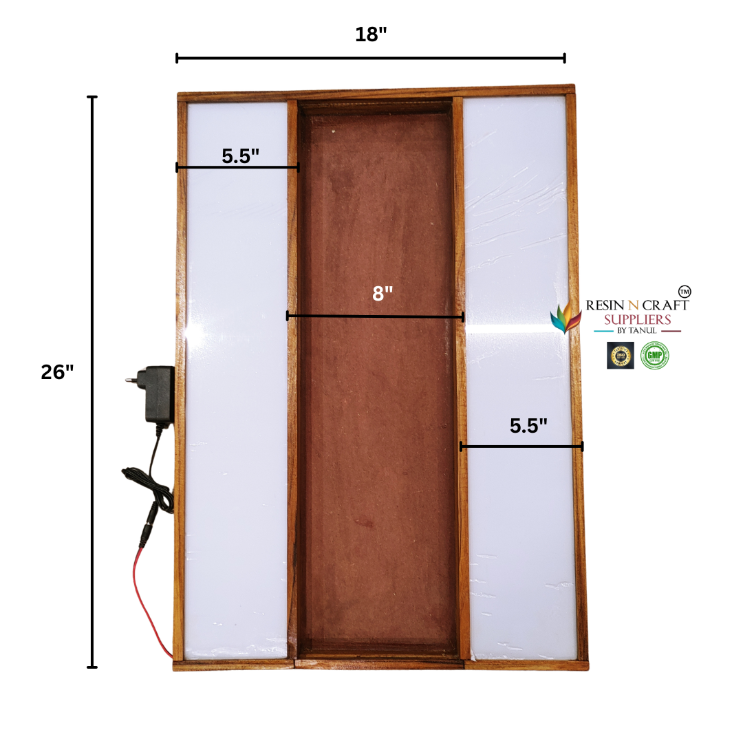 18" x 26" Teakwood Frame With Acrylic Slider, LED Light & MDF Base