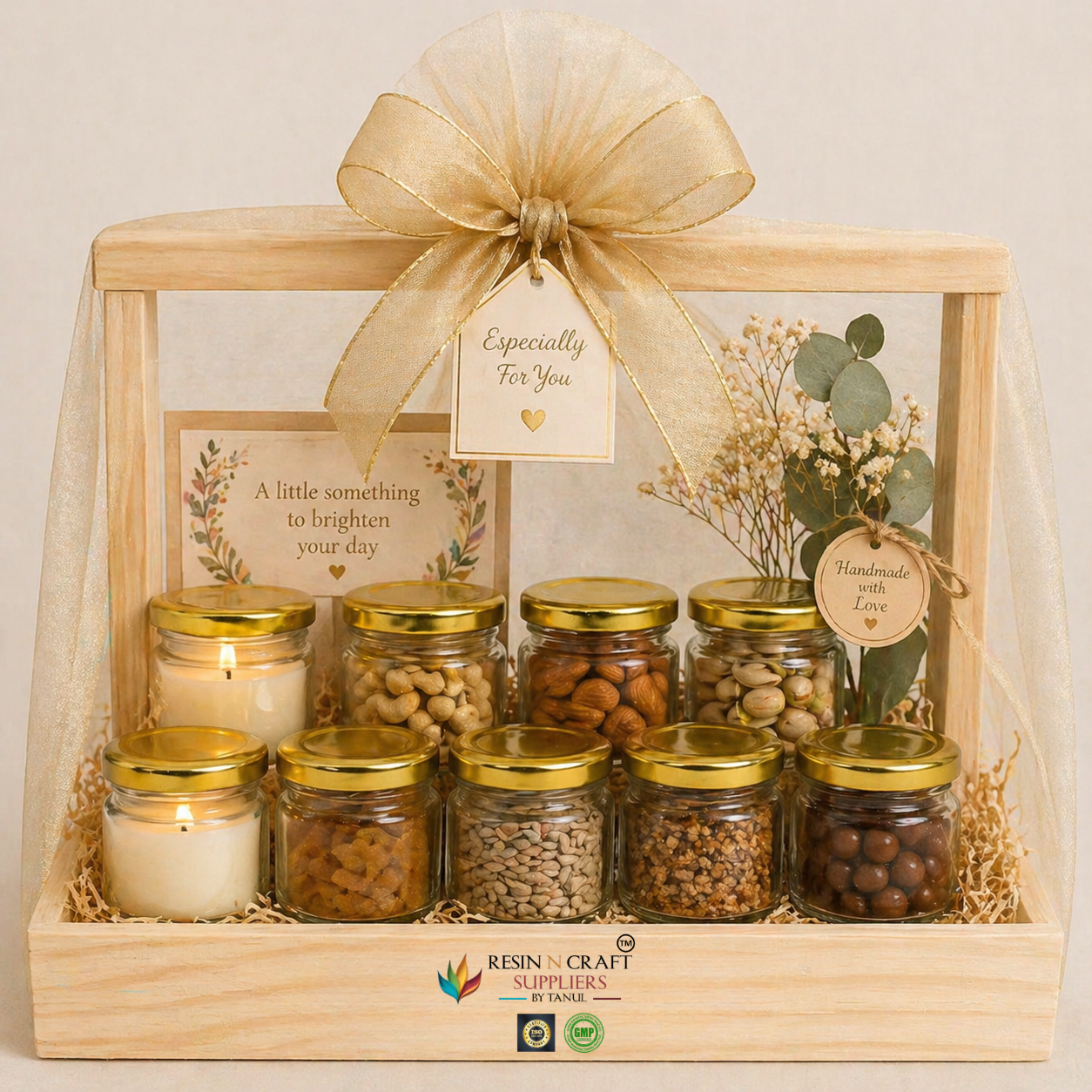 Premium Hamper Combo Set – Tray + 8 Glass Jars 30 ml (WTR02 + RJ02)