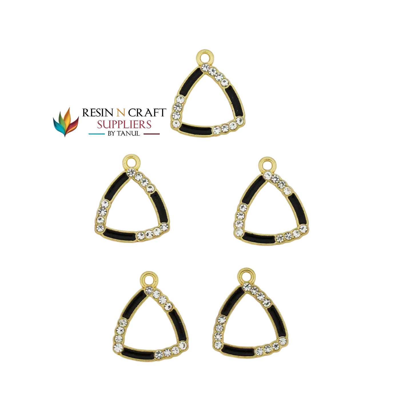 5Pcs Triangle Shape Charm Bezels With Black Enamel.(RBZ305) (GOLD)