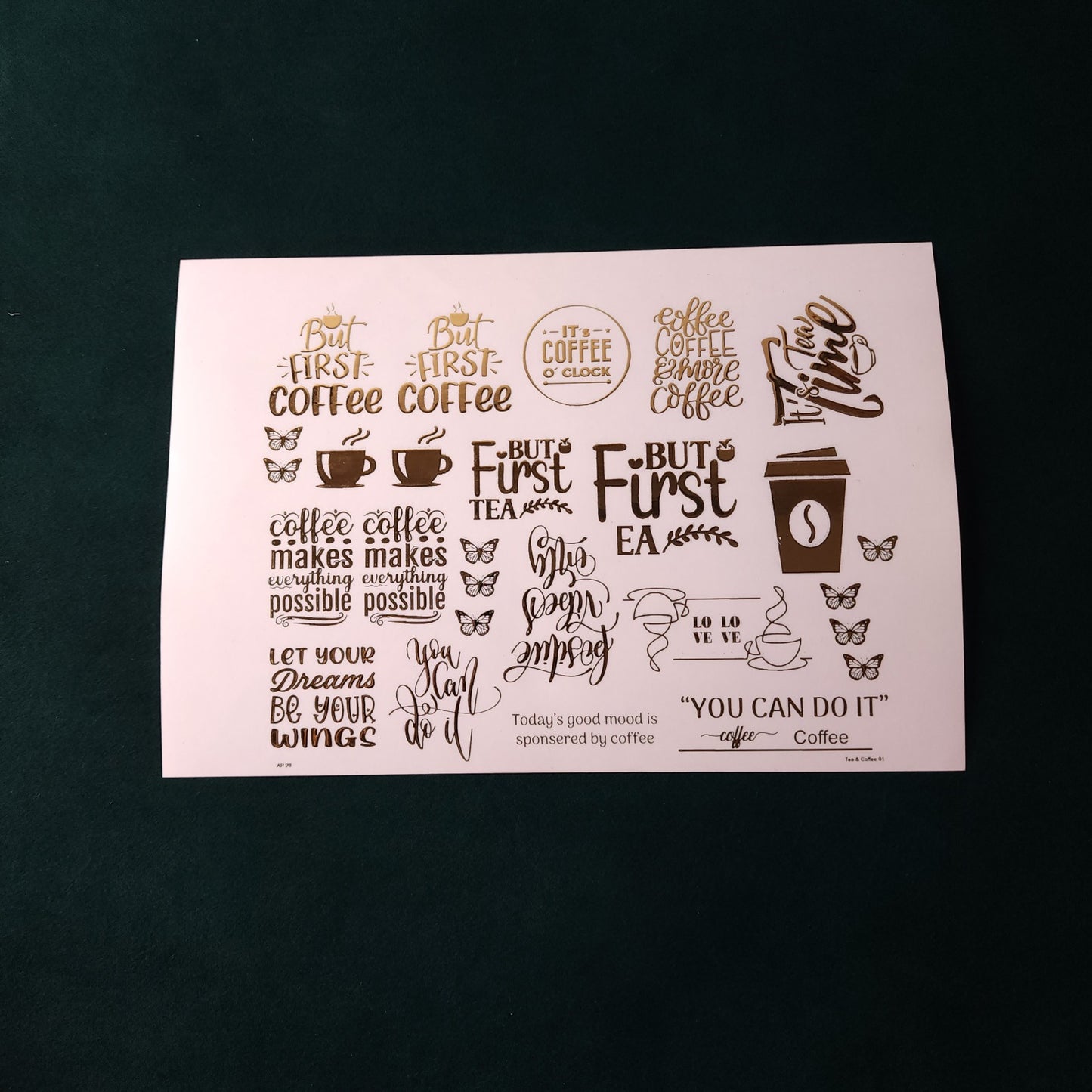 A5 Coffee & Tea Embossed Sticker Sheet.