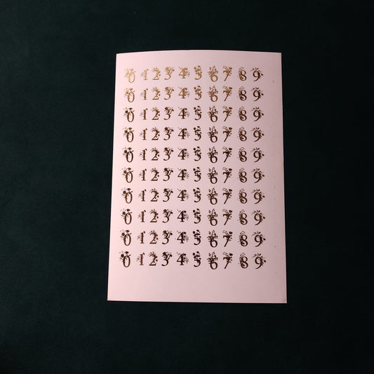 A5 Number Embossed Sticker Sheet.