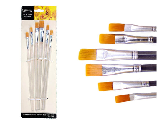 6PC FLAT BRUSH TRANSPARENT HANDLE SET