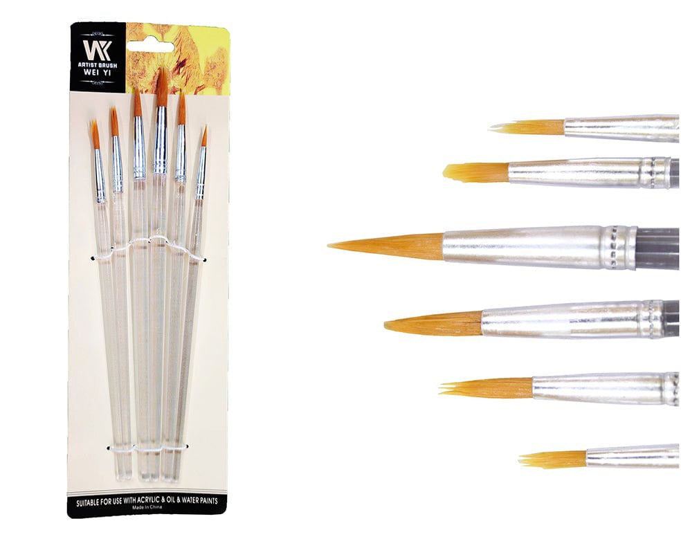 6PC ROUND BRUSH TRANSPARENT HANDLE SET