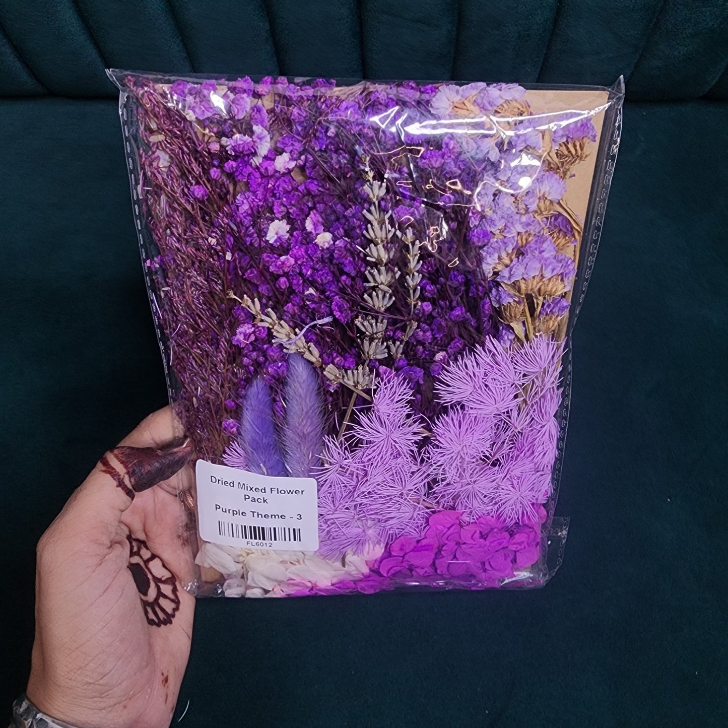 Dry Flower Sheet Card Packing – Purple Theme (FL6012)