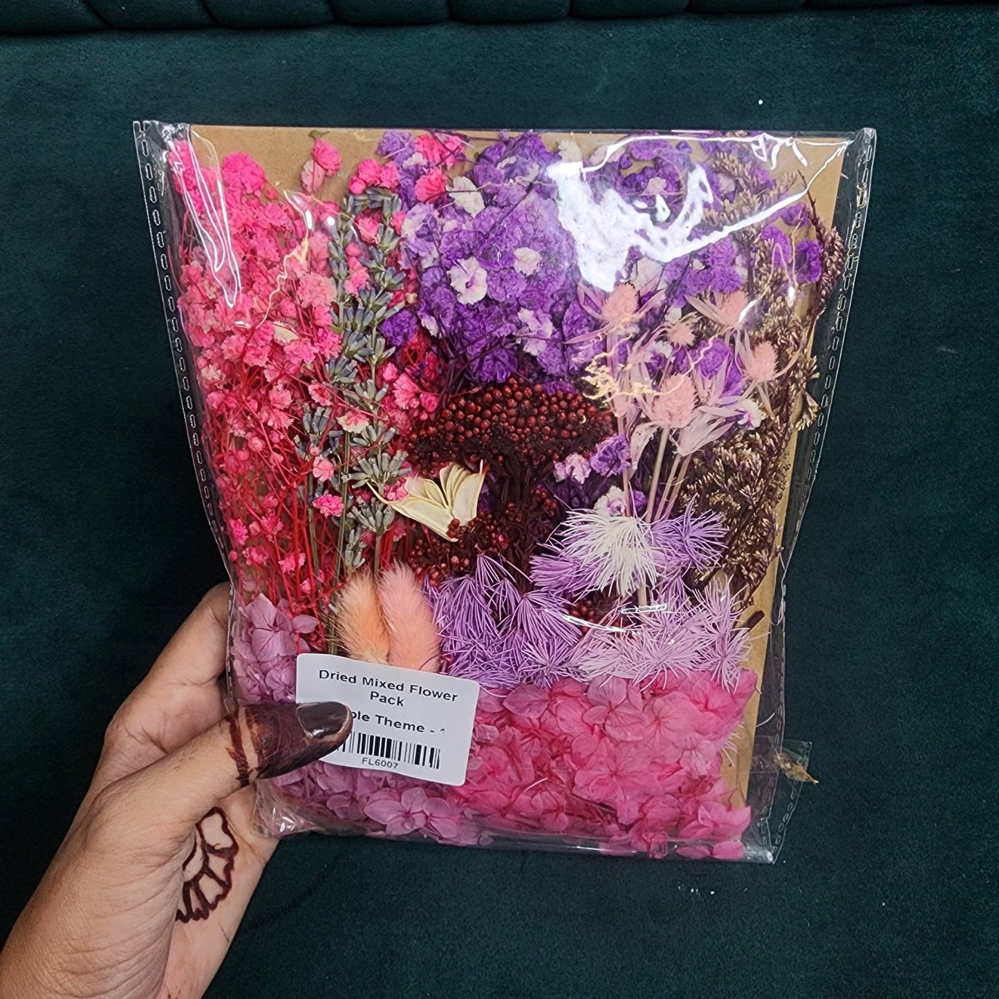 Dry Flower Sheet Card Packing – Purple Theme (FL6007)