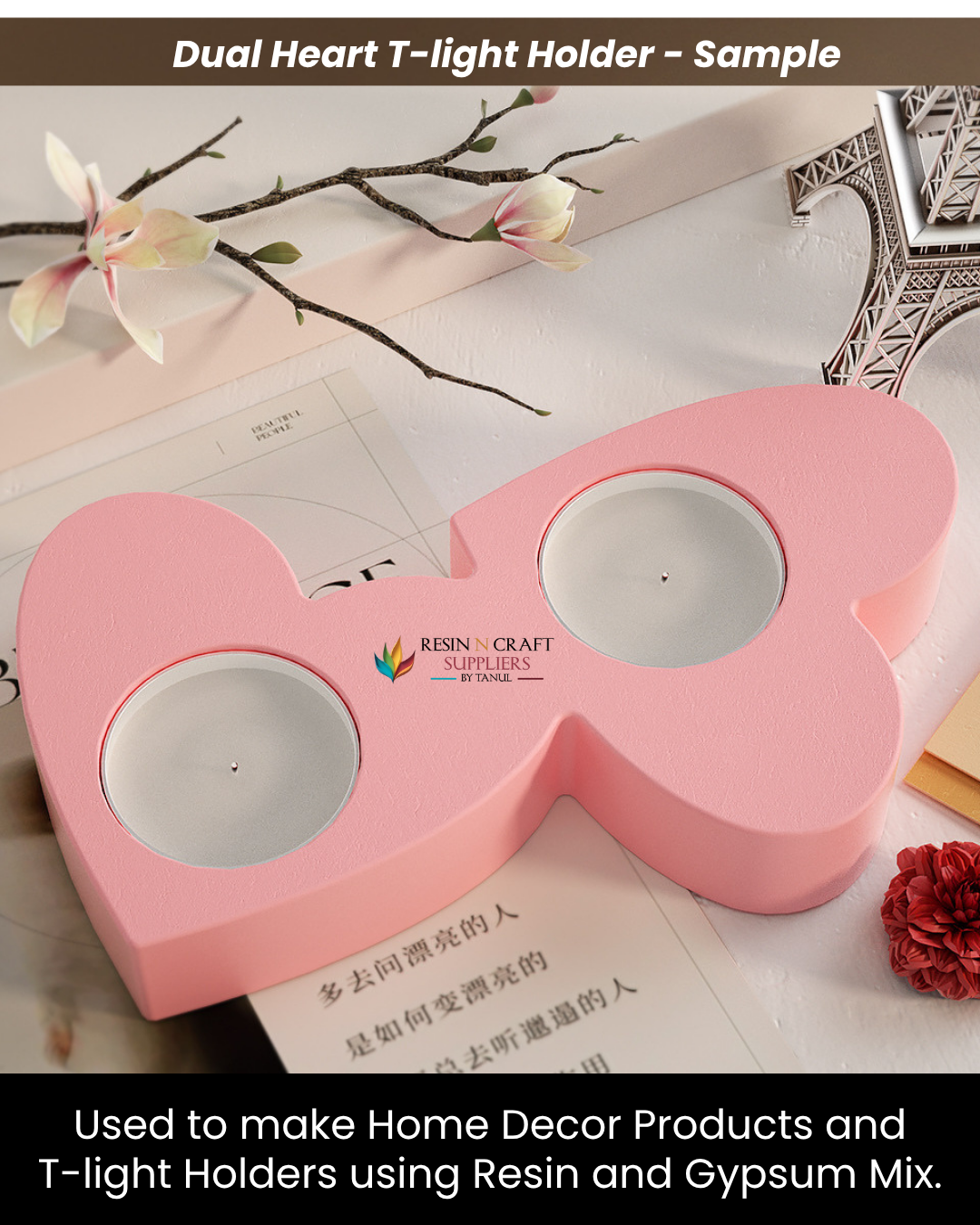 Dual Heart T-light Holder Silicone Mold