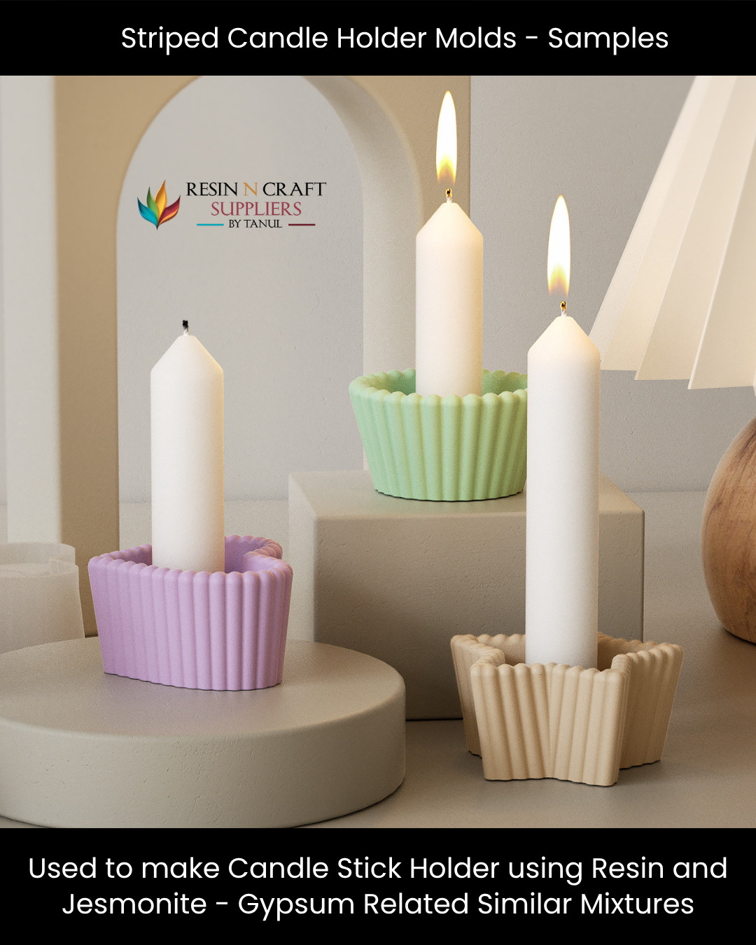Striped Heart Candle Holder Silicone Mold