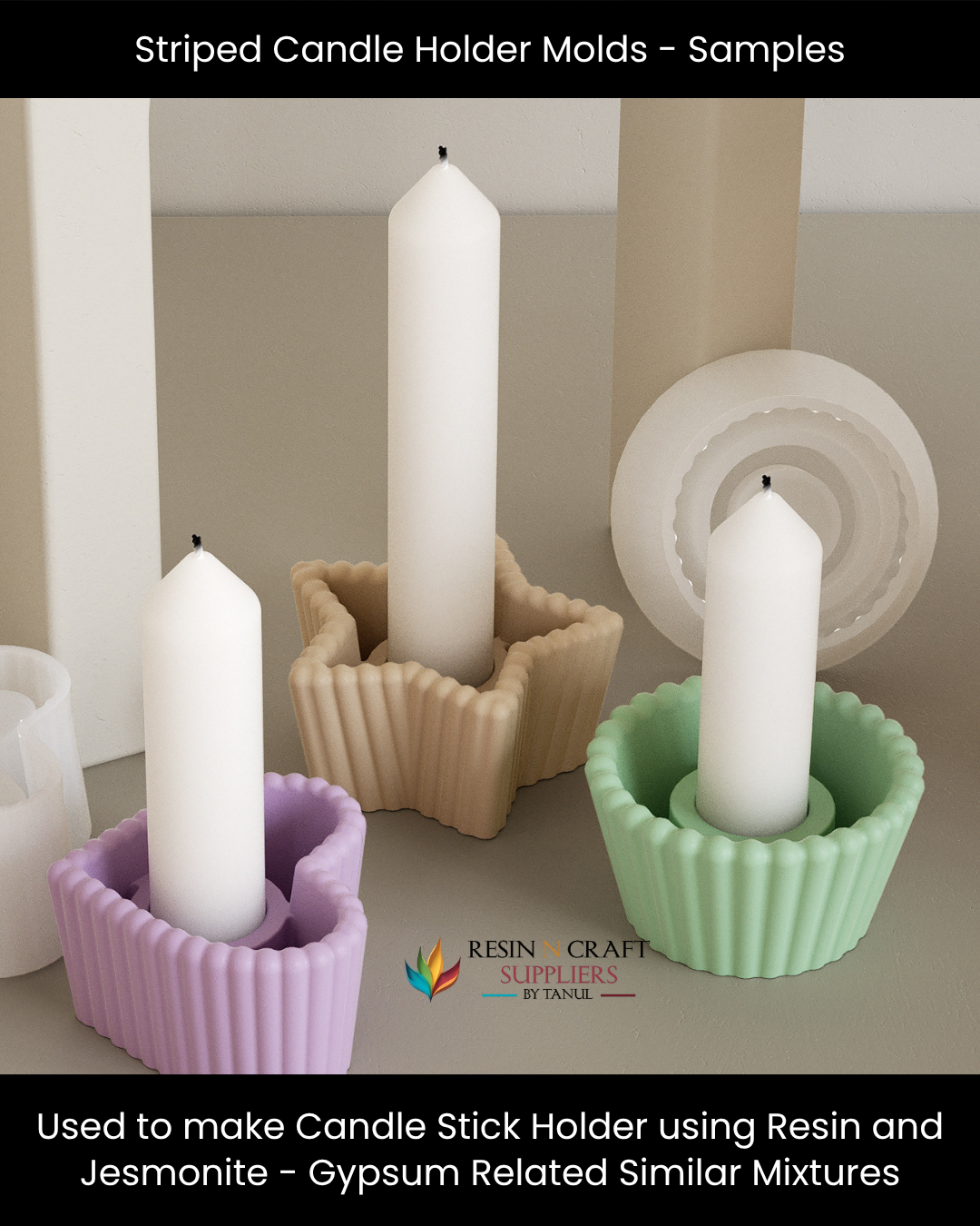 Striped Heart Candle Holder Silicone Mold